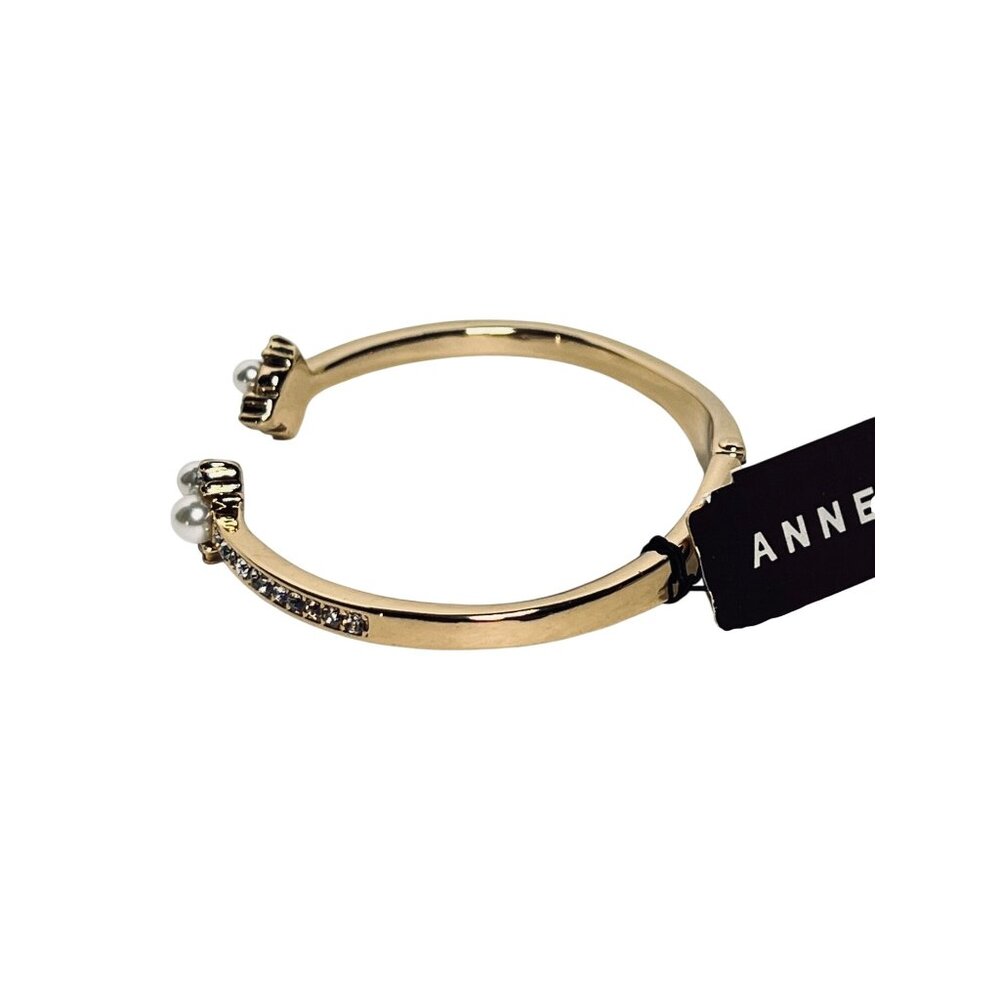 Anne Klein Gold Tone Faux Pearl And Clear Rhinestone Hinged Cuff Bracelet (6261) - Picture 7 of 7